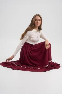 Спідниця бордова соковита з мереживом та шляркою